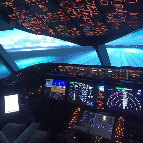 boeing 787 cockpit at night